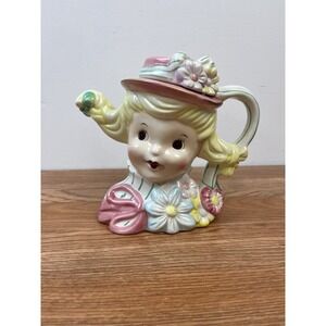 Vintage Teapot 50s Girl with Ponytails MCM Excellent‎